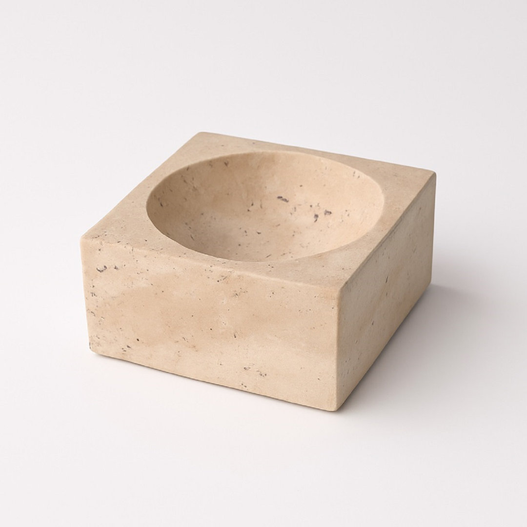 Travertine Small Square Bowl Cream